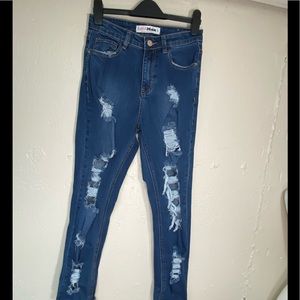 Supre Denim Distressed Skinny Jeans Blue EUC SZ 8